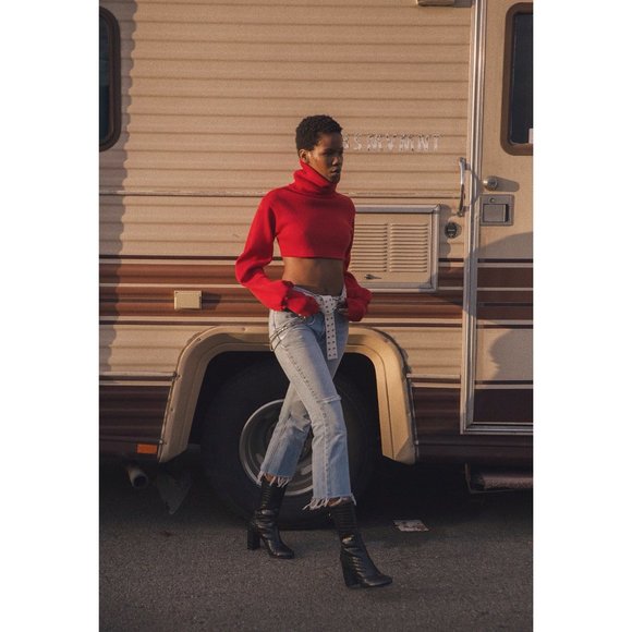 ORSEUND IRIS Red 'Chunky Knit' Crop Sweater - Picture 2 of 10